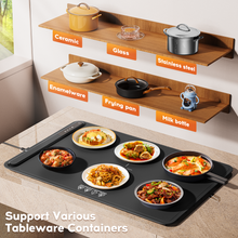 Load image into Gallery viewer, Food Warming Mat, Voriah Electric Warming Tray, Silicone Warming Mat for Food, Heating Mat for Food with 3 Adjustable Temperature 3 Hours Timing, Versatile Food Warmers for Parties Buffets(Black)