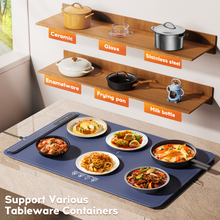 Load image into Gallery viewer, Food Warming Mat, Voriah Electric Warming Tray, Silicone Warming Mat for Food, Heating Mat for Food with 3 Adjustable Temperature 3 Hours Timing, Versatile Food Warmers for Parties Buffets(Dark Blue)